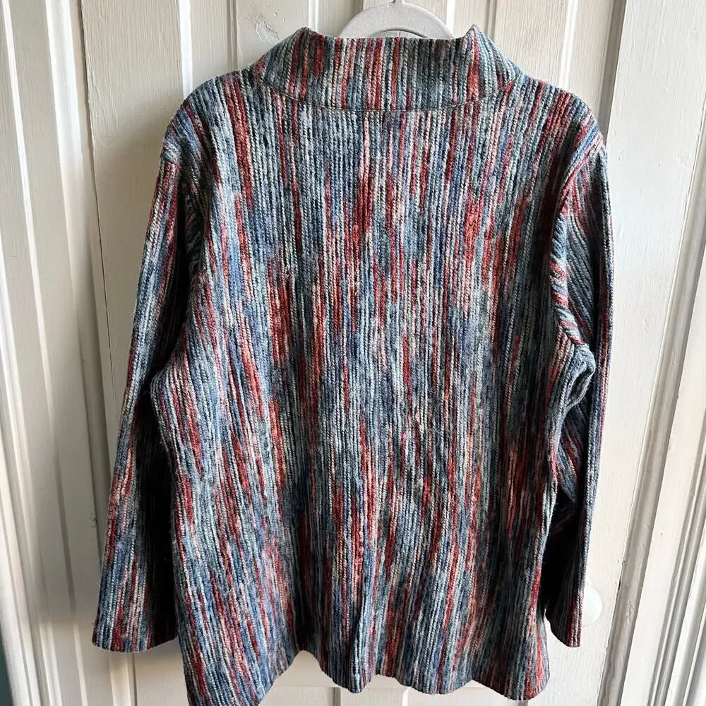 Coldwater Creek Textured Knit Jacket Cardigan Petite Large Blue Red Button Front